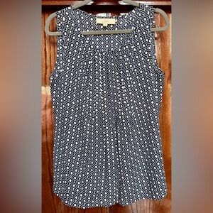Ann Taylor Loft Women's Sleeveless Blouse Tank Top Medium Blue Zig Zag Diamonds